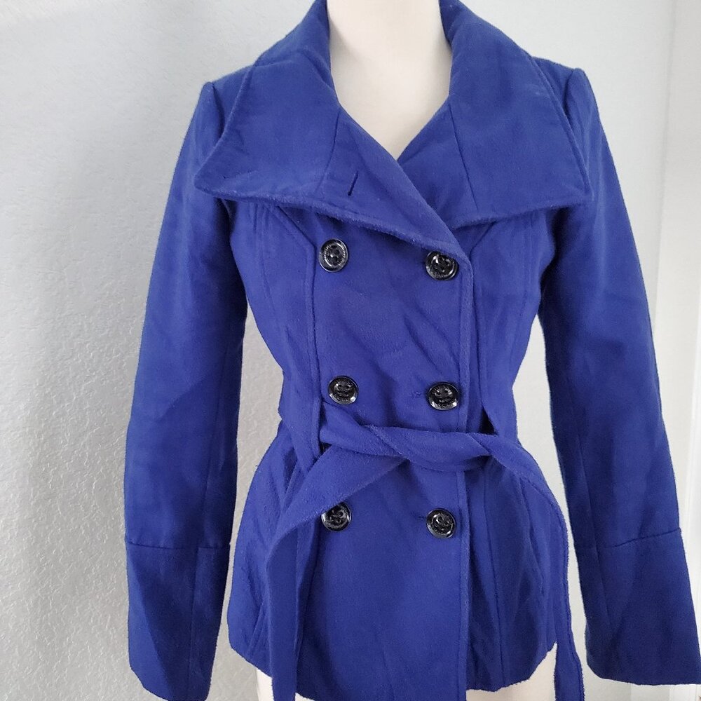 GUESS Women's Blue Belted Peacoat Jacket Coat XS